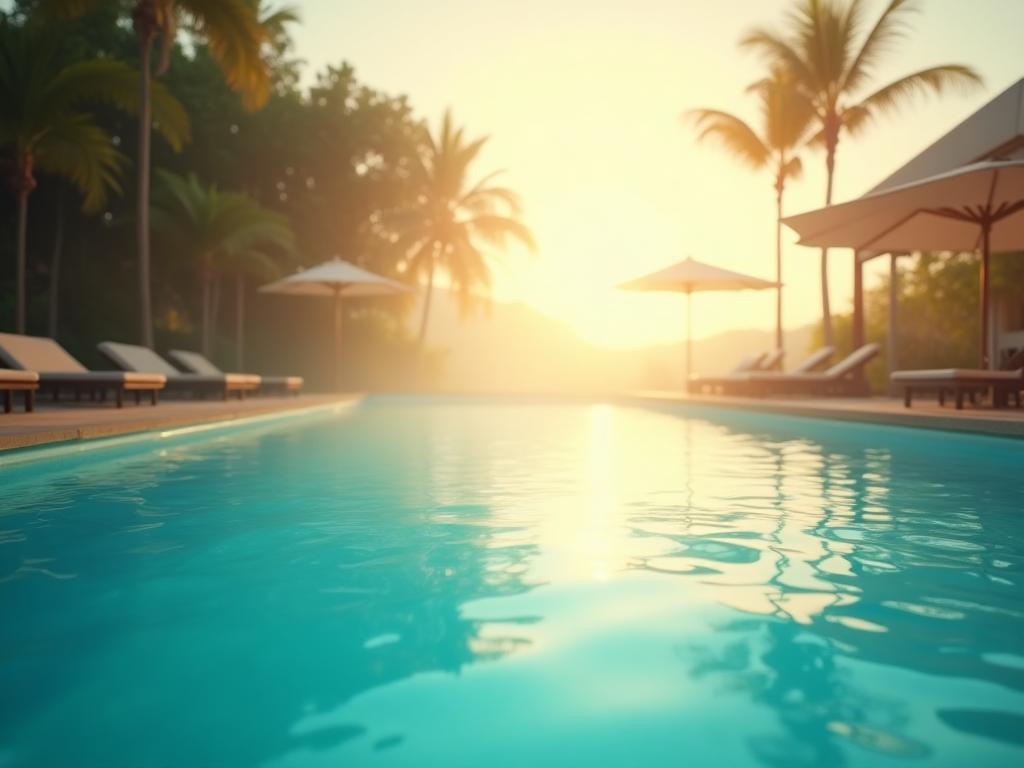 Piscina refrescante iluminada al amanecer