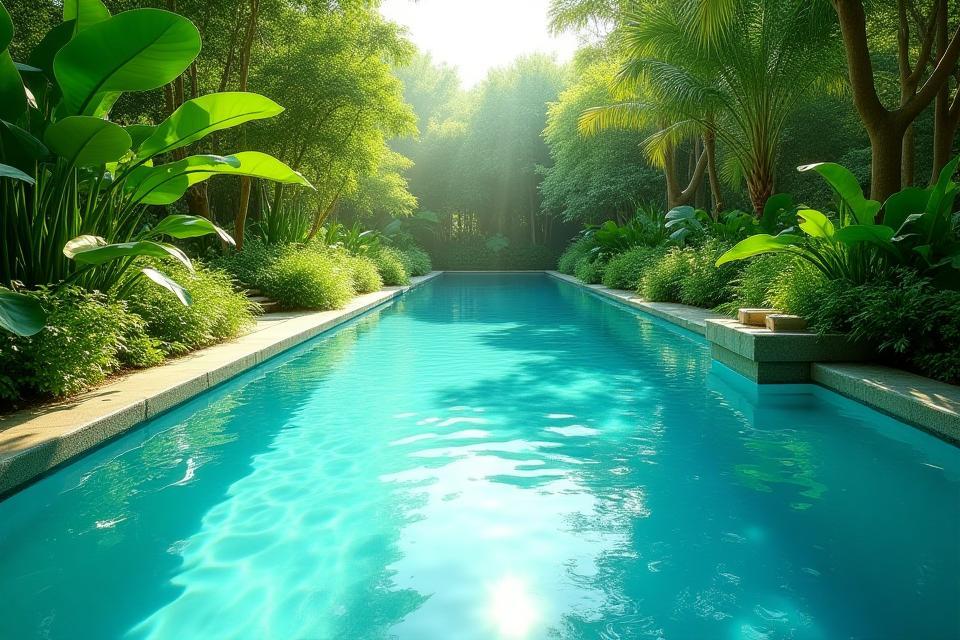 Piscina sostenible rodeada de vegetación